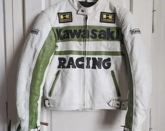 Kawasaki Racing Leder Motorradjacke CE Rüstung, Rindsleder Biker Gear Replica