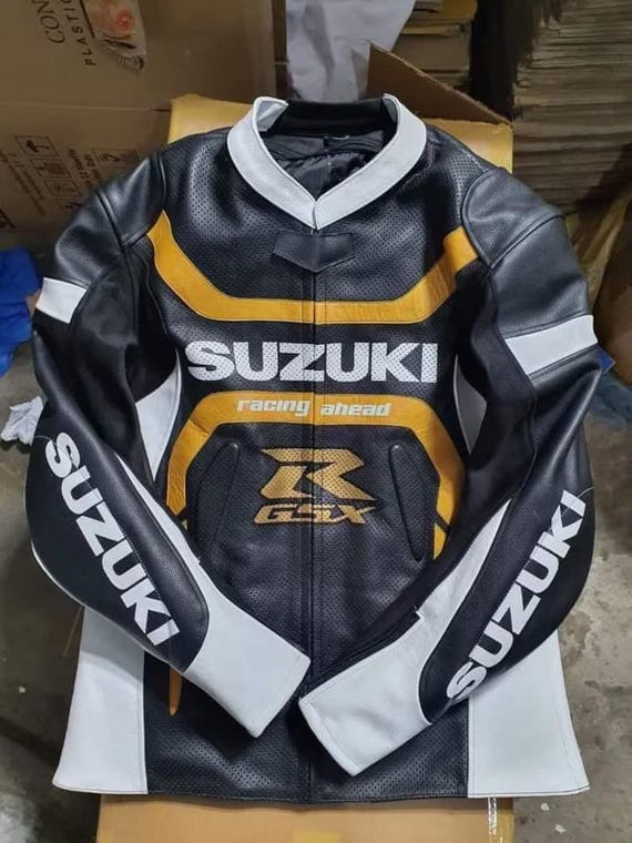 Suzuki GSX-R Leather Motorcycle Racing Jacket: Cowhide Biker Gear