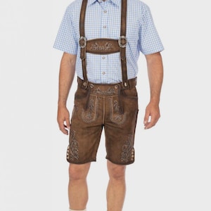 Men&#39;s Traditional Bavarian Lederhosen Shorts with Suspenders – Brown German Oktoberfest Costume Outfit