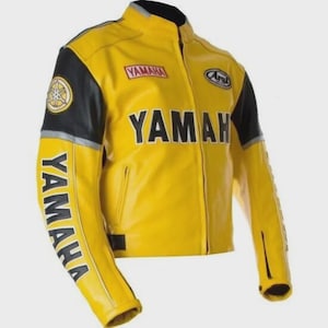 Yamaha Racing Leather Motorcycle Jacket: Yellow & Black Cowhide, Armored