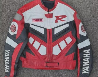 YAMAHA Men Motorbike Leather Racing Jacket Red & Black Available