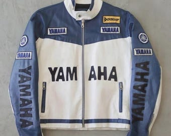 Vintage Yamaha Racing Leather Jacket CE Armored Moto Apparel Replica