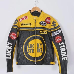 Lucky Strike Leather Jacket 【値下げ交渉 有】 Lucky Strike Vintage Patched Racing Leather Jacket - Ākaibu