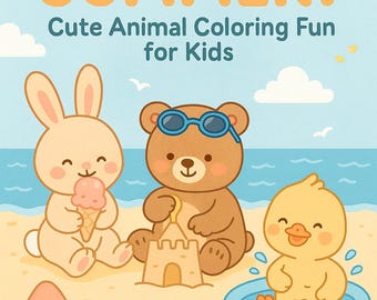 Livro de colorir de verão para crianças | Desenhos de animais fofos para colorir | Atividade para crianças pequenas | PDF para impressão