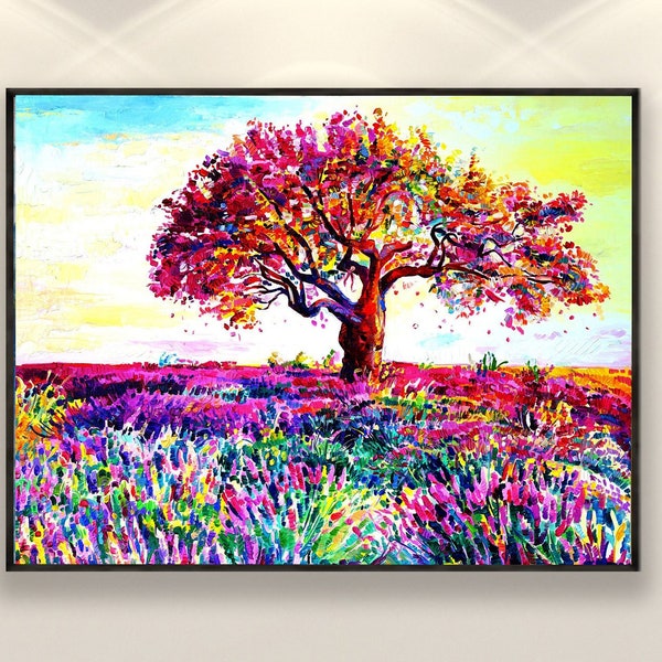 Lavande violette Paysage Peinture Lavande Art impressionniste Peinture Lavande Peinture Paysage Art Lavande Art Mural Paysage Art Mural Art