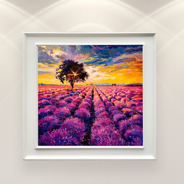 Majestic Lavender Serenade A Tranquil Sunset in the Lavender Fields Original oil painting on canvas by Ivailo Nikolov