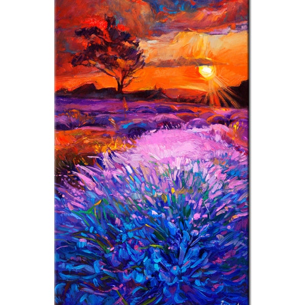 Original Landscape Oil Painting- Lavender Sunset - Colorful Contemporary Wall Art - Landscape Summer Spring - By Ivailo Nikolov