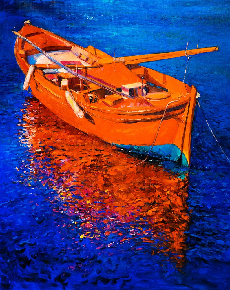 Oil Painting Original Painting Abstract Painting Abstract Art Canvas Art Large Art Wall Art Canvas Painting Large Painting Fishing boat image 2