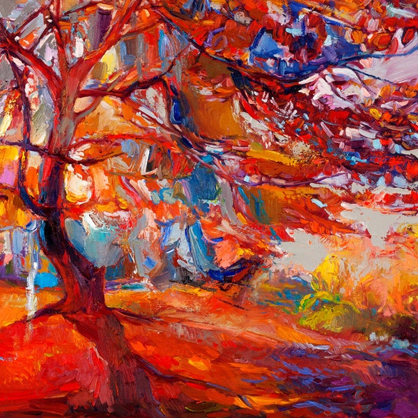 Original peinture à l'huile sur toile-automne couleurs 24 x 20 paysage peinture Original Art impressionniste huile sur toile par Ivailo Nikolov