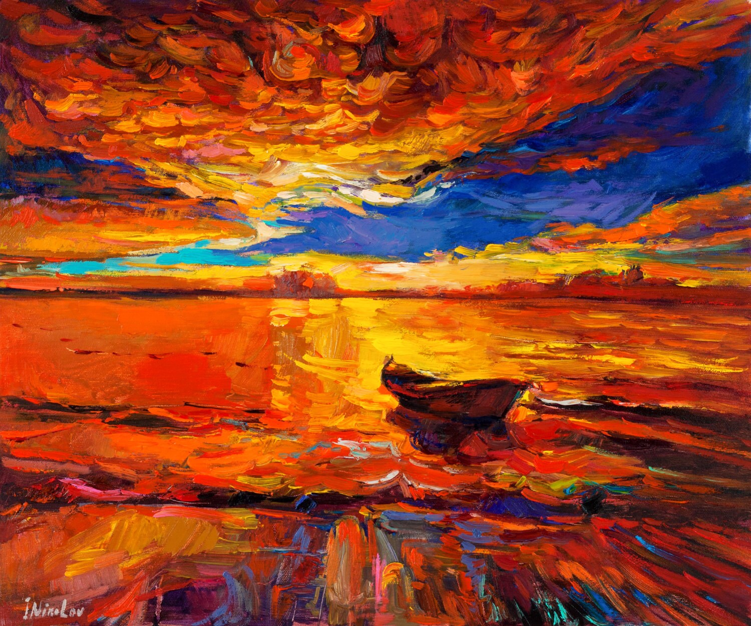 Picture 60x50 painted with oil paint sunset Oil Painting