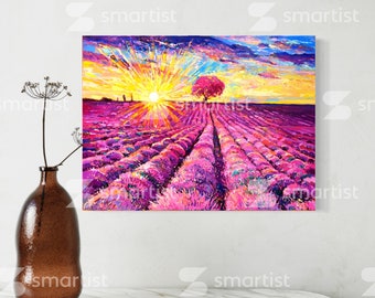 Oil Painting Original Painting Landscape Painting Lavender Art Canvas Palette Knife Wall Art Canvas Painting Large Painting Lavender field