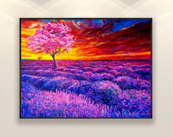Landscape painting lavender field art wall art original oil painting large canvas art paintings abstract art home decor wall art