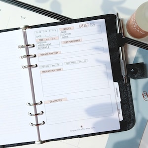 PRINTED A5 Lab Visit Planner Inserts - Medical Appointment Refills | 6 Hole Punched