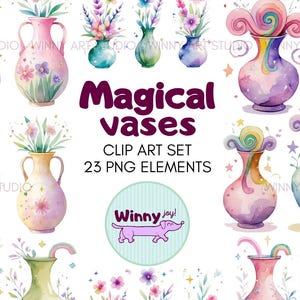 Magische Vasen Clipart Pack, Clipart für kommerzielle Nutzung, transparente PNGs, Aquarell