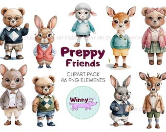 Preppy Friends Clipart Pack, Clipart for commercial use, Transparent PNGs, High resolution