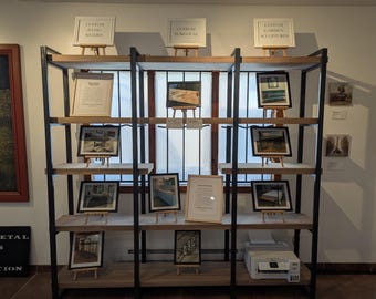 Handcrafted Walnut Bookshelf: Steel Frame, 5-Shelf Standing Display
