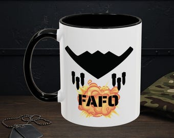 FAFO Accent Mug | B-2 Bomber Military Humor | Stenciled FAFO Coffee Cup | Veteran Gift | Air Force Meme Mug