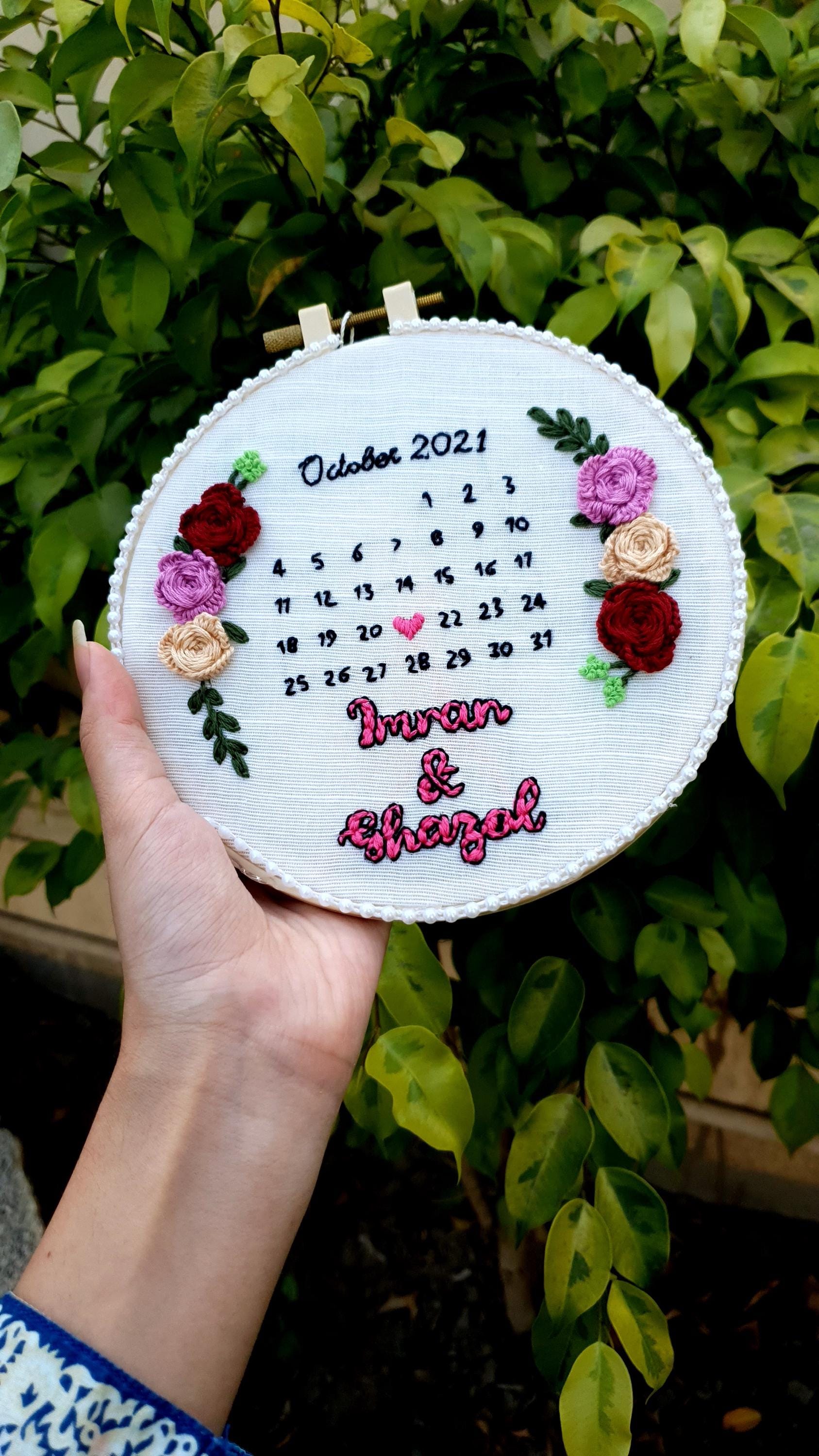 Personalized Wedding Date Embroidery Hoop – Custom Floral Calendar - Etsy
