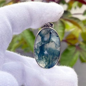 Moss Agate Sterling Silver Pendant: Handmade 925 Jewelry