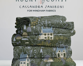 Rocky Coast Coastal Village Fabric by Windham Fabrics, Cassandra Zanioboni Coastal Cottage Quilting Cotton, Scenic Fabric by the Yard