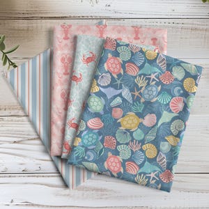 Seas The Day Fabric Bundle Lewis Irene Coastal Ocean Nautical, Sea Turtle, Crab, Lobster Cotton Quilting Bundle
