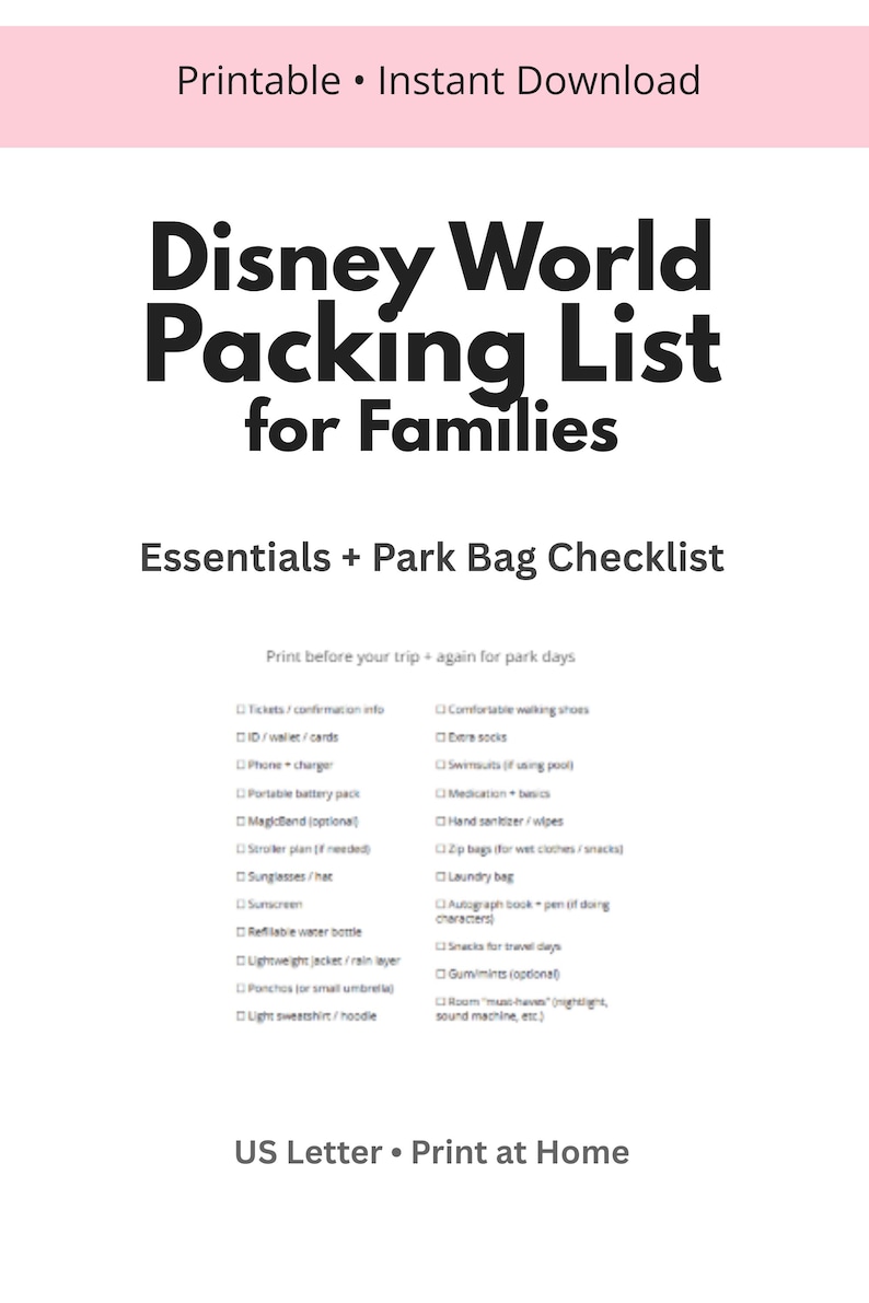 Disney World Packing List for Families Printable Park and Travel ...