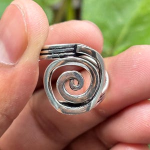 Handcrafted Sterling Silver Spiral Ring – Adjustable Tribal Statement Ring for Women & Men