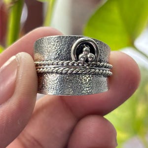 Textured Sterling Silver Spinner Ring | Wide Band Meditation Ring | Handmade Boho Spinner Ring with Beads | Fidget Anxiety Jewelry