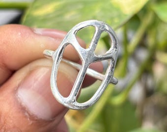 Sterling Silver Peace Symbol Ring | Adjustable Boho Statement Ring | Handmade Hippie Jewelry | Retro Vintage Style | Unisex Peace Sign Ring