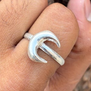 Sterling Silver Crescent Moon Ring – Handmade Lunar Statement Ring for Men & Women – Celestial Jewelry Gift