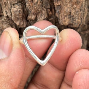 Sterling Silver Heart Outline Ring – Handmade Minimalist Open Heart Ring – Adjustable Love Ring – Romantic Jewelry Gift for Her