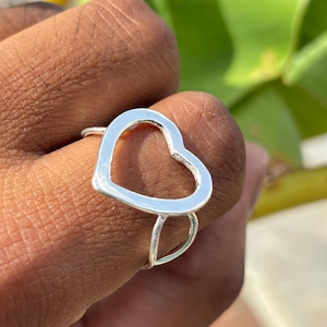 Sterling Silver Open Heart Ring | Handmade Minimalist Heart Outline Ring | Dainty Adjustable Love Ring | Romantic Gift for Her