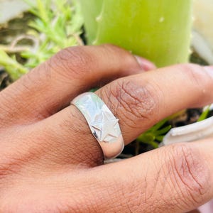 Sterling Silver Star Band Ring | Handmade Celestial Ring | Unisex Adjustable Statement Ring | Dainty Silver Ring for Men & Women
