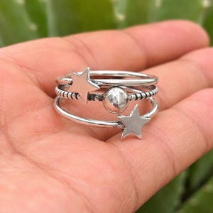 925 Sterling Silver Star Ring, Celestial Adjustable Wrap Ring, Minimalist Stacking Band Jewelry Gift for Her