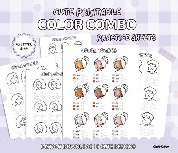Color Palettes Practice Sheets, Printable Alcohol Marker Color Combinations, Cute and Cozy Coloring Printable, Ohuhu, Copic Markers, pdf