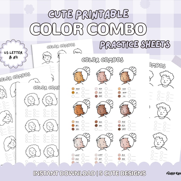 Color Palettes Practice Sheets, Printable Alcohol Marker Color Combinations, Cute and Cozy Coloring Printable, Ohuhu, Copic Markers, pdf