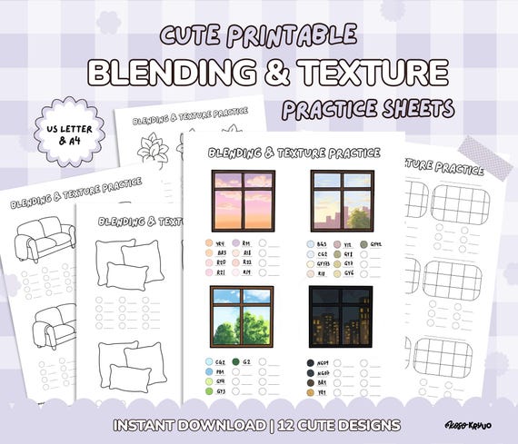 Coloring Practice Sheets, Printable Blending, Patterns and Textures Practice, Cute and Cozy Coloring Printable, for Alcohol Markers Coloring