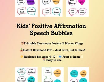 Kids Positive Affirmation Speech Bubbles – Printable SEL Confidence Cards (Ages 5–10)
