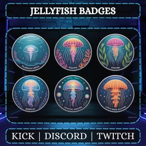 Twitch Jellyfish Sub Badges | Sea Creatures Badges | Immediate Upload | Sea Animal Badges | Badges For Discord, Twitch, And Youtube.