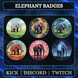 6x Elephant Sub Badges | Badges For Twitch, YouTube, Discord | Bit & Sub Badges | Streaming Badges | Animal-Themed Badges.