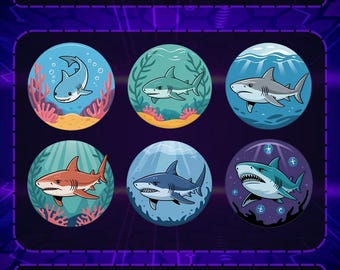 Shark Sub Badges for Twitch/Discord: Sea Animal Streaming Assets (Instant Download)