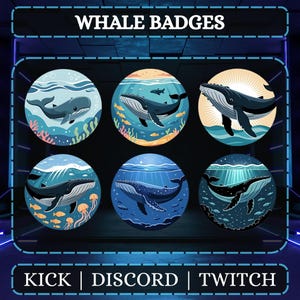 Whale Sub & Bit Badges For Twitch | Discord | Youtube | Subscriber Badges | Streaming | Twitch Sea Animal Badges | Instant Download.