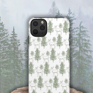 Custodia per telefono ispirata alla natura, custodie resistenti con cervi e pini, regalo per gli amanti della natura selvaggia, accessorio per telefono resistente