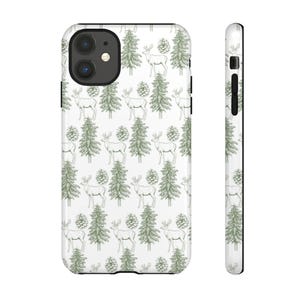 Custodia per telefono ispirata alla natura, custodie resistenti con cervi e pini, regalo per gli amanti della natura selvaggia, accessorio per telefono resistente