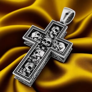 Sterling Silver Skull Cross Pendant, Gothic Statement Necklace, Edgy Punk Biker Jewelry for Him or Her, Handmade Unique Rock Fashion Gift