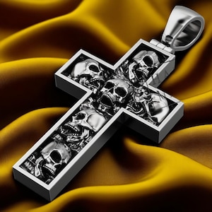 Sterling Silver Skull Cross Pendant, Edgy Gothic Necklace for Men, Handmade Punk Biker Jewelry, Unique Alternative Gift,Statement Rock Style