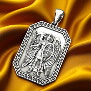 Sterling Silver Archangel Pendant Necklace,Saint Michael Shield Amulet,Handmade Spiritual Jewelry, Protection Gift for Him or Her,Faith