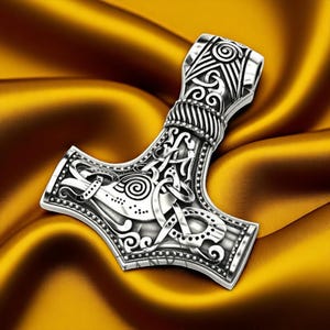Sterling Silver Viking Thor Hammer Pendant, Norse Mjolnir Necklace, Nordic Knotwork Amulet, Handmade Norse Jewelry, Gift for Him or Her