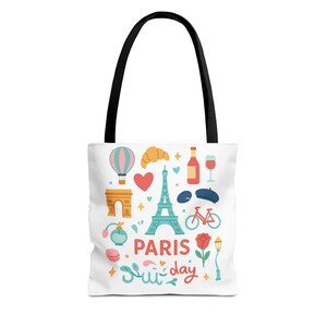 Paris Tragetasche | Süße französische Reisetasche |  Ästhetische Tasche | Wiederverwendbares umweltfreundliches Geschenk für sie | Eiffelturm Markttasche | Strandtasche
