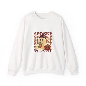 Spooky Vibes Crewneck Sweatshirt, Cozy Halloween Apparel, Unisex Fall Fashion, Ghost and Pumpkin Design, Perfect for Autumn Celebrations